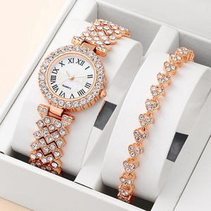 À la mode 6 pièces ensemble 18K plaqué or perlé bracelet luxe diamant longue durée de vie de la batterie romaine montre à Quartz qualité bracelet en cuir - Product Image 5