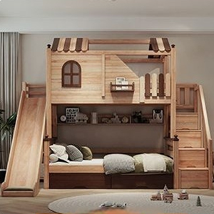 Cabane dans les arbres <span class=keywords><strong>lit</strong></span> superposé en bois massif pour enfants avec <span class=keywords><strong>toboggan</strong></span> familial <span class=keywords><strong>lit</strong></span> superposé <span class=keywords><strong>lit</strong></span> <span class=keywords><strong>haut</strong></span> et bas - Product Image 1