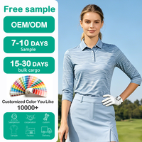 Polo de golf pour femme, coupe ajustée, col classique, manches 3/4, motif rayé dégradé bleu poussière, ODM en gros