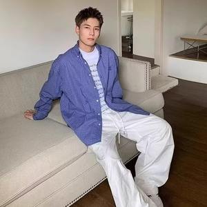 Camisa de Manga Larga de Popelina Vintage a Cuadros Azul Oscuro Cleanfi para Hombre, Estilo Otoñal, Mezcla de Algodón de Alta Gama - Product Image 3