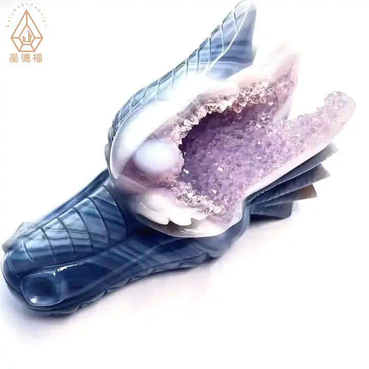 Teschi intagliati a mano di alta qualità personalizzabili cristalli naturali agata Geode Druzy Dragon head Crystal Crafts