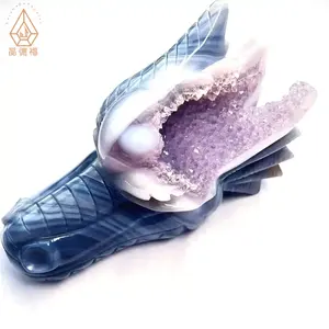 Crânes sculptés à la main de haute qualité personnalisables cristaux naturels Agate Geode Druzy tête de Dragon artisanat en cristal