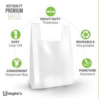 Sacs en plastique recyclables PP simples et résistants de 80 unités, épaisseur 1,2 mil, 12"x7"x22", rouleau de sacs avec poignées pour le shopping