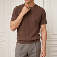 Pull en tricot personnalisé pour homme, col rond, manches courtes, mélange de laine, lavable en machine, fabrication OEM ODM, marque privée