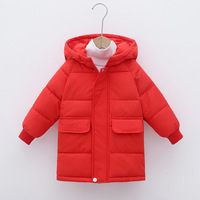 Neue Kinder Daunenjacke Mittellang Outdoor Kleidung Einfarbige Winterbekleidung für Kinder 100-150 cm Jungen Mädchen Mantel mit Kapuze