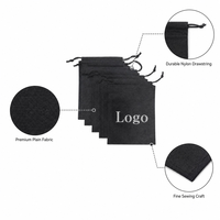 Sac à cordon en tissu noir écologique avec logo personnalisé, pochette réutilisable en toile de coton, emballage cadeau pour bijoux, sac anti-poussière