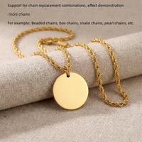 Collar con colgante redondo de disco de 15 mm, cadena fina de eslabones de acero inoxidable, joyería en blanco para DIY, collar de la amistad para mujer