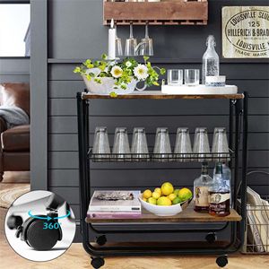 Cross-border <b>foldable</b> handcart, portable solid wood storage rack, catering kitchen folding <b>cart</b>, home handcart - Product Image 4