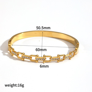 Fashion <b>Bangle</b> <b>Set</b> 18k Gold Plated Stainless Steel Diamond Encrusted Spring Loaded Opening Unisex Jewelry Gift - Product Image 5