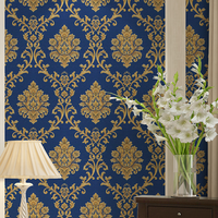 Mur et mur intérieur matériaux de construction papier peint Damas papier peint chambre salon fond mur bleu autre papier peint