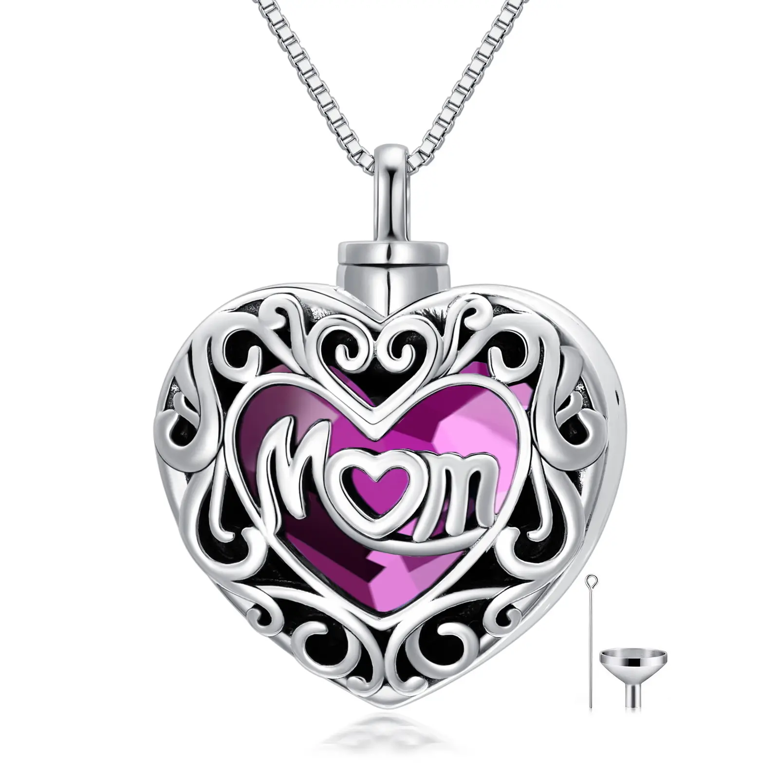 Collana urna mamma 925 in argento Sterling con collana di cristallo viola collana cuore amore gioielli regalo per le donne
