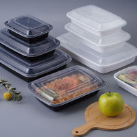 Boîte à bento jetable transparente en plastique pp, contenants alimentaires avec couvercle, cercle, rectangle, différentes tailles