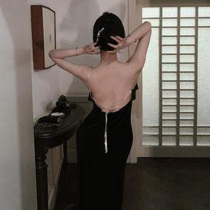 Hepburn Senior <span class=keywords><strong>sensuale</strong></span> abito <span class=keywords><strong>nero</strong></span> con spacco senza schienale abito da sera per festa estiva - Product Image 3