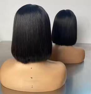 Perruques courtes bob avec <span class=keywords><strong>frange</strong></span> en cheveux humains vierges vietnamiens, perruque bob droite sans colle avec dentelle et <span class=keywords><strong>frange</strong></span> pour femmes, cuticules alignées - Product Image 4