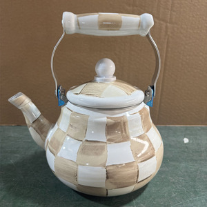 Nuovo Stile Moderno <span class=keywords><strong>Teiera</strong></span> di Lusso in Metallo Smaltato a Scacchi con Manico in Ceramica da 1,5 Litri Compatibile con Fornelli a Gas e Resistente al Calore - Product Image 4