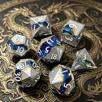 Jeu de dés en résine à bords vifs, 7 pièces, design veiné de pierre, dés polyédriques avec flocons d'opale incrustés pour jeux de table DND
