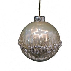 Adornos Navideños de Cristal Pintados a Mano en Oro Mate Champán de 8 cm para Colgar en el Árbol de Navidad - Product Image 2