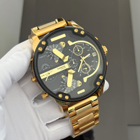 Montre-bracelet de luxe pour homme, grand boîtier, quartz, chronographe multi-fuseaux horaires, étanche 3 bars, bracelet en acier inoxydable doré, style hip-hop
