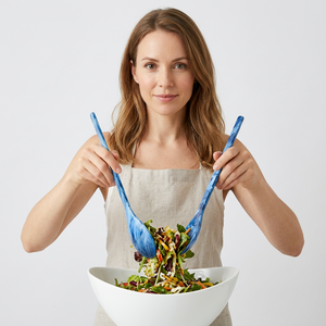 Resin <b>Salad</b> Servers Set Blue Swirl Design Dishwasher Safe Eco-Friendly <b>Salad</b> <b>Tools</b> - Product Image 1