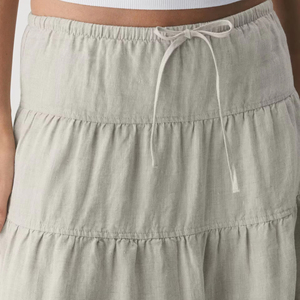 Jupe midi à volants en lin kaki clair avec cordon de serrage, style décontracté d'été - Product Image 6