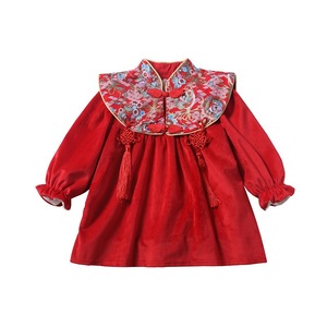 Girls Chinese Style Hanfu Dress Red Cotton New Year Outfit Traditional Clothing - Product Image 5