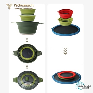 Portable Outdoor Cookware <b>Set</b> 2-Piece Green PP Bowls with Fork for Camping Cooking All Seasons - Product Image 3