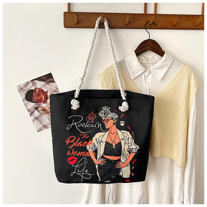 Bolso de Hombro de Lona Estampado de Gran Capacidad para Mujer con Cierre de Cremallera, Bolso de Mano Transfronterizo y Bolso de Compras - Product Image 3