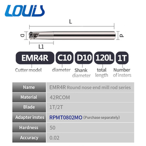 Outil de fraisage <span class=keywords><strong>Louis</strong></span> EMR4R, tige de fraisage RPMT0802, finition TiCN pour surfaces rugueuses, matériau 42rcom, fraisage externe CNC à froid - Product Image 3