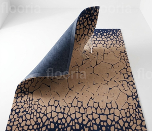Tapis carré abstrait moderne avec motif craquelé bleu marine et beige, à poils plats, avec envers antidérapant en latex pour salon - Product Image 3