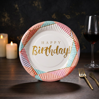 Assiettes en papier géométriques pastel élégantes avec estampage doré – Vaisselle de luxe moderne pour événements et décorations de table d'anniversaire