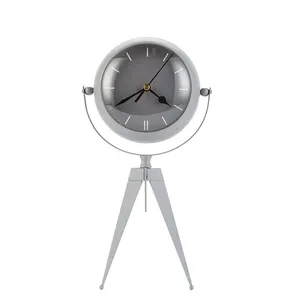 Rotating Clock 5''Dia Round Tripod Support Standing Clock Decorative Wrought Iron Glass Standing Clock with Mirror Home Decor