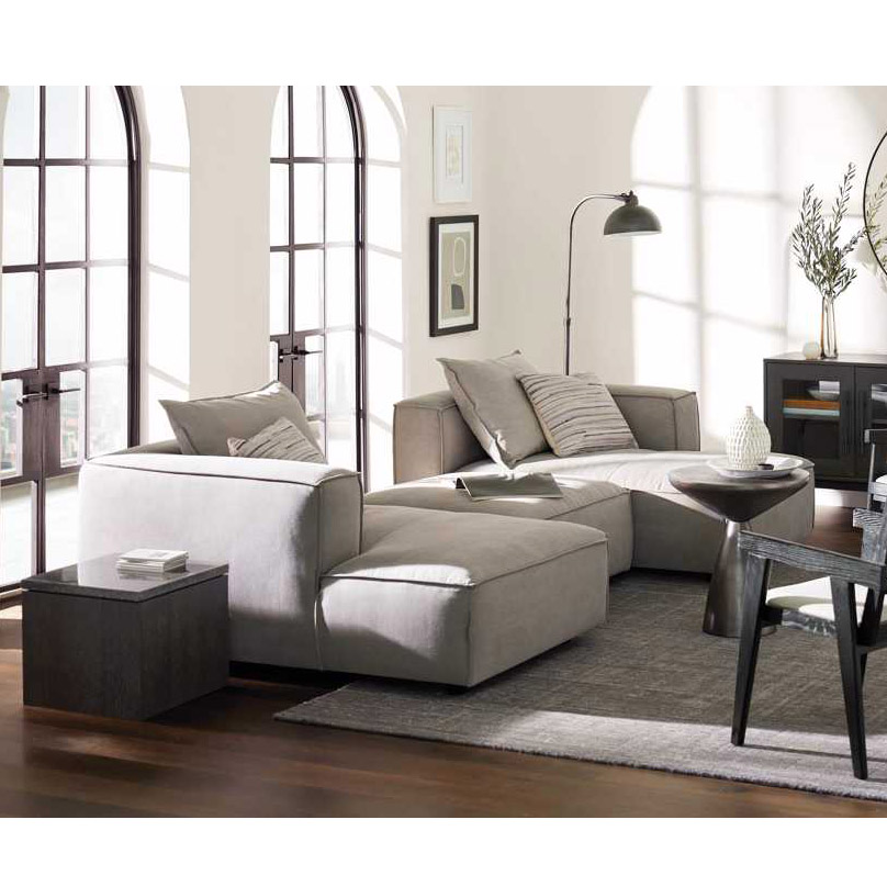 Luxury cloth indoor home furniture 3 pieces double chaise modular L shape sectional Living Room Sofas
