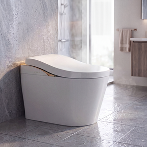 2025 Ergonomic Automatic Smart Toilet with Remote Control Automatic Auto Flush Intelligent Bidet WC - High End Gold <b>White</b> - Product Image 1