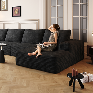 Modern L-Shape Compressed Corduroy Fabric <b>Sofa</b> Set for Apartment Hotel Villa Living Room Chaise-Modular Eco-Friendly <b>Memory</b> <b>Foam</b> - Product Image 3