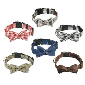 Ins Hot New Releases Designer Adjustable Name Branded Pet Collars Floral Luxury Dog Collar Leash Pet Bow Tie For Dog Collar