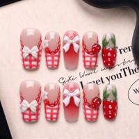 Uñas Postizas Acrílicas PMMA Hechas a Mano con Curva Francesa de 2.5 Cuadrados, de Cobertura Completa, Desmontables y Reutilizables, 10 Piezas