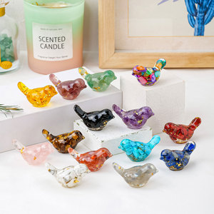Figura de Pájaro Tallada en Resina con Virutas de Cristal <span class=keywords><strong>Natural</strong></span>, Adorno Animal, Escultura Curativa, Decoración del Hogar, Micro Paisaje, Regalo - Product Image 4
