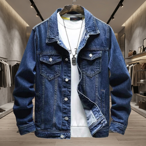 Veste en jean bleu décontractée pour homme, manches longues, col rabattu, boutonnée - Product Image 4