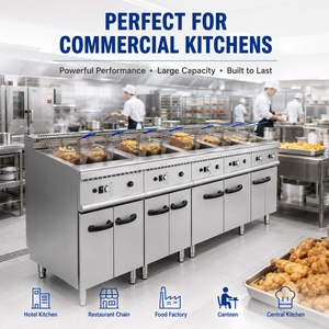 Friteuse professionnelle à gaz double 21L*2 31kW en acier inoxydable sur pied avec armoire pour cuisine de restaurant - Product Image 4