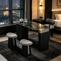 Ensemble de table à thé en marbre moderne, table basse en bois massif avec chaise et tabouret, mobilier de salon, bureau, hôtel