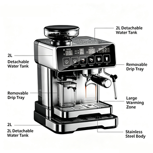 Macchina per <span class=keywords><strong>Caffè</strong></span> Espresso Tutto-in-Uno HY in Acciaio Inox con Schermo Touch, 20 Bar, Macinacaffè, Serbatoio da 2L, per Casa e Ufficio, Prepara Americano e <span class=keywords><strong>Latte</strong></span> - Product Image 6