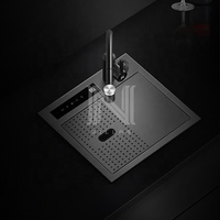 Fregadero de Cocina Moderno RS Smart Hydro Purification, Cuadrado, de Una Sola Pieza, con Dos Orificios, Hecho a Mano, de Acero Inoxidable 304, con Revestimiento Nano Negro