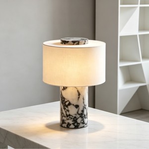 Lampe de table en marbre naturel texturé, E27 LED, lumière de chevet pour protéger les yeux, style moderne et luxueux - Product Image 2