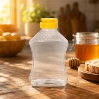 Botella dispensadora de salsa de grado alimenticio al por mayor, botella de plástico PET con forma cónica y tapa abatible para miel, aderezo y kétchup