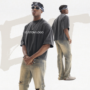 เสื้อยืดผู้ชายทรงใหญ่ ผ้าคอตตอนถัก 100% คุณภาพสูง 300GSM สไตล์วินเทจ ป้องกันรอยยับ เป็นมิตรต่อสิ่งแวดล้อม แขนสั้น ทรงบ็อกซี่ - Product Image 3