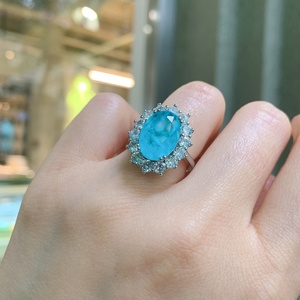 Ensemble de bijoux de haute qualité en cuivre écologique avec zircon bleu Paraiba taille ovale 10*14mm, comprenant collier, boucles d'oreilles et bague de style vintage - Product Image 3