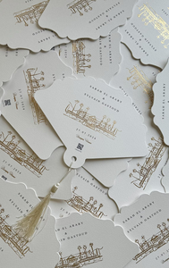 Invitations de mariage personnalisées de Noël, papier rectangulaire blanc, impression élégante, Save the Date avec pompon - Product Image 6