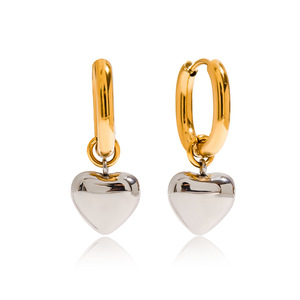 Heart-Shaped Pendant <b>Earrings</b> 18K <b>Gold</b> Stainless Steel Two-Tone <b>Dangle</b> Fashion Jewelry Gift - Product Image 5