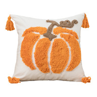 Automne citrouille touffeté housse de coussin caché fermeture éclair carré Halloween décor à la maison oreillers gland brodé plante personnalisée pour hôtels