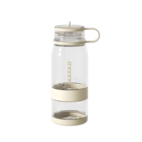 Bouteille d'eau Tritan 14oz avec compartiment à collation à visser de 7oz, paille rabattable, poignée de transport, logo personnalisé, anti-fuite pour l'école et la salle de sport